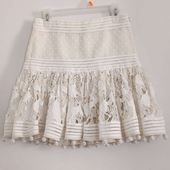 Zimmermann Corsage Pompom Embellished Guipure Lace Swiss Dot Tulle Mini Size 0 - Picture 2 of 16